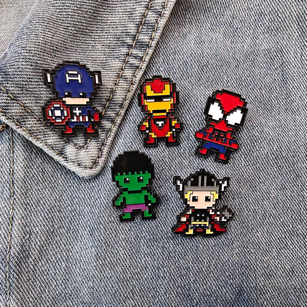 Pixel Avengers Brooch: Creative Spider-Man & Iron Man Superhero Badge