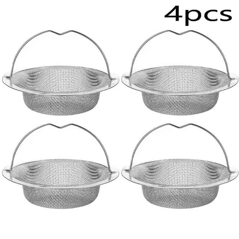 2/4PCS Stainless Steel Kitchen Sink Filter Kitchen Garbage Food Residue Dishsink Filter With Handle Metal Sink Strainer