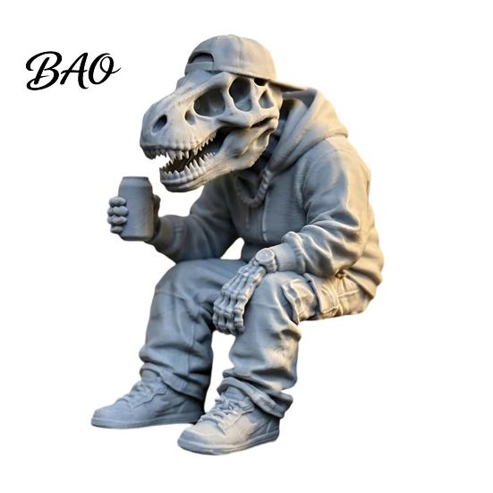 Odorless Skull Sculpture 3D Printed Sitting Skeleton Statue, Halloween Indoor Decor Figurines, Mini Trendy Outfit Statue Figurine Home for Living Room
