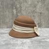 French Celebrity Retro Hepburn Style Silk Hemp Big Bow Woolen Basin Hat Female Convex Top Elegant Top Hat Autumn And Winter