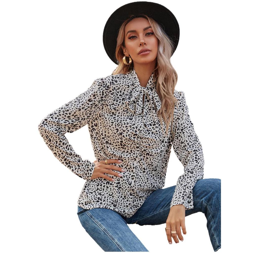 Chic Leopard Print Ruffle Collar Button-Up Women's Shirt - European & American INS Spring/Summer Fashion