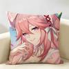 Yae Miko Genshin Impact Cushion Cover Natural Linen Organic Fabric DoubleSided Printing Room Sofa Decor Pillow Case