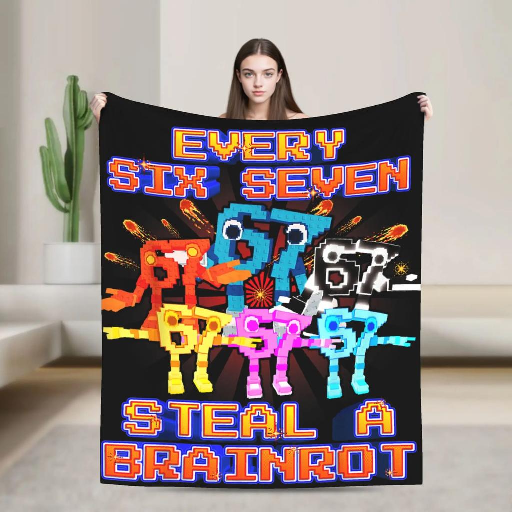 Bruh 67 676-7 Funny Brainrot Meme Super Soft Blanket Plush Blanket Bedroom Flannel Bed Sheet Sofa Bed Cover