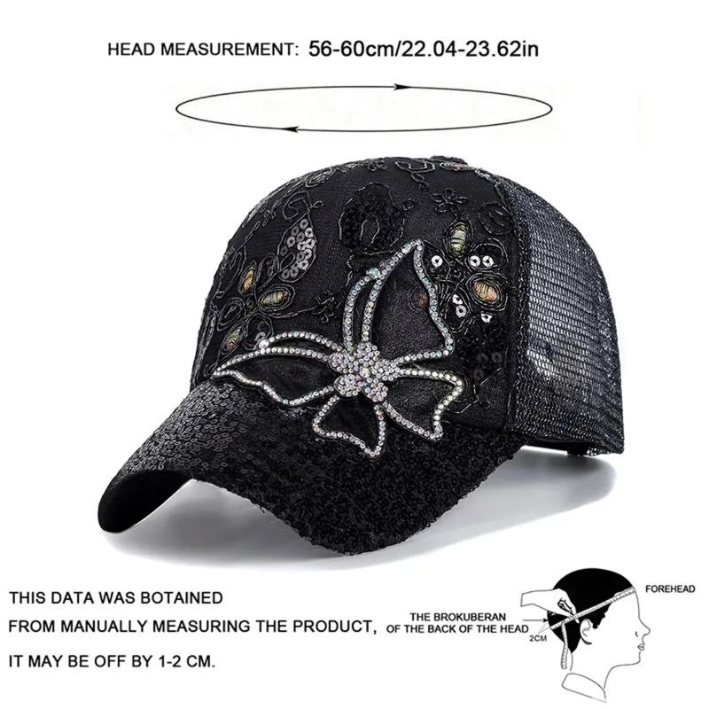 Butterfly Lace Glitter Baseball Cap Women's Summer Sun Protection Fashionable Ducktongue Hat Adjustable Casual Hats