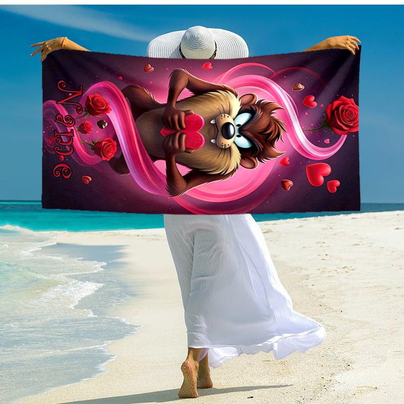 Personalized customized proof beach towel with Taz-Mania pattern - soft, absorbent,quick-drying,perfect swimming,camping&bathing