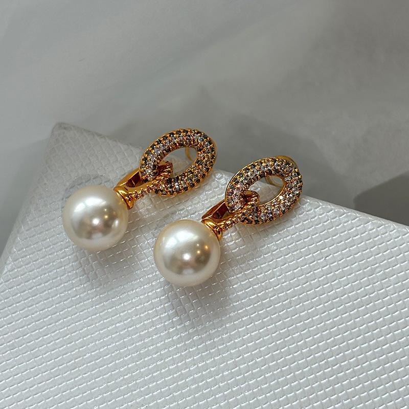 

S sterling silver needle ring pearl earrings women s light luxury niche high-end full diamond stud earrings fashion temperament ear jewelry