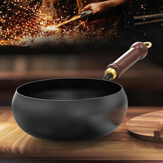 Traditional Cast Iron Wok Pan 24cm Pure Iron Cookware with Physical Non-Stick Technology Coating-Free Chinese Skillet