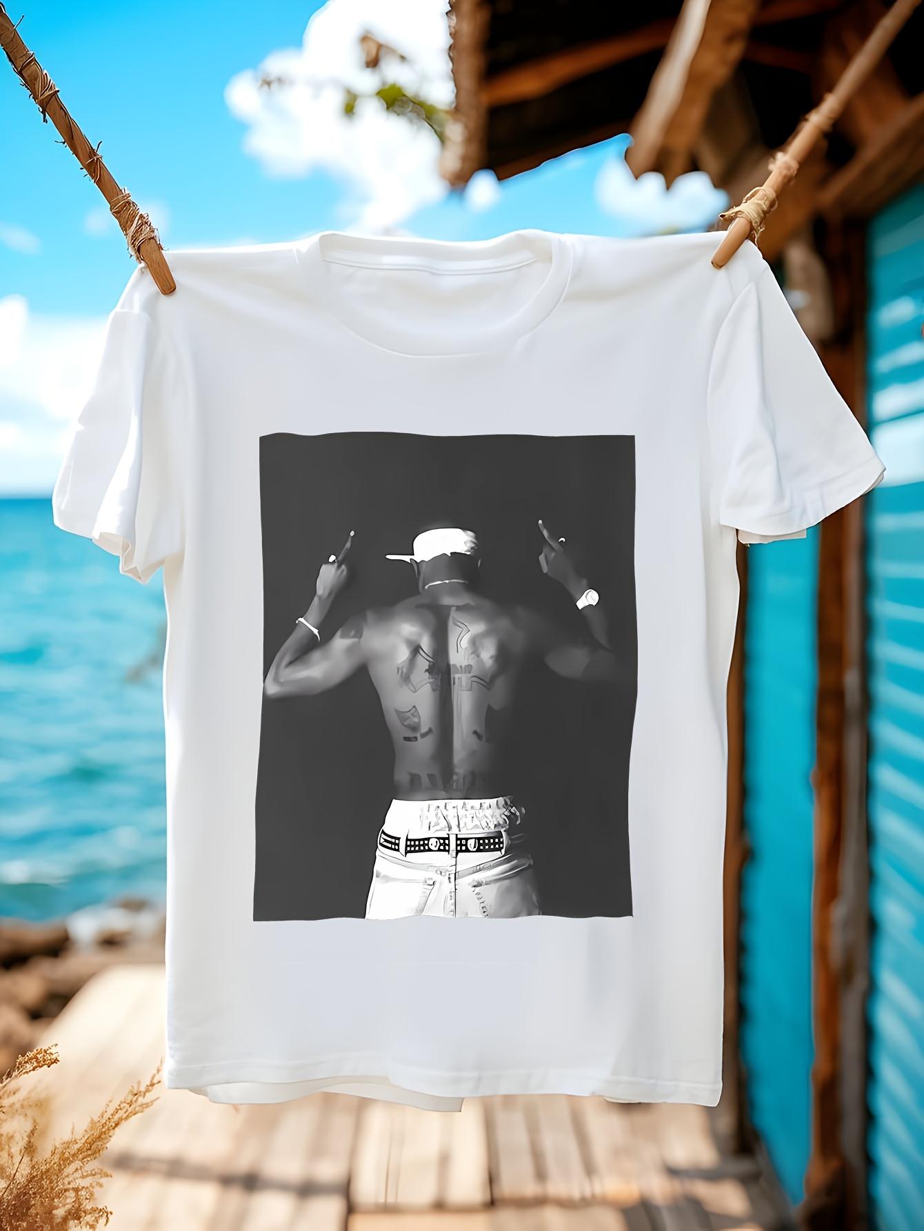 2Pac Inspired Cotton Tshirt - Black White Graphic Print L