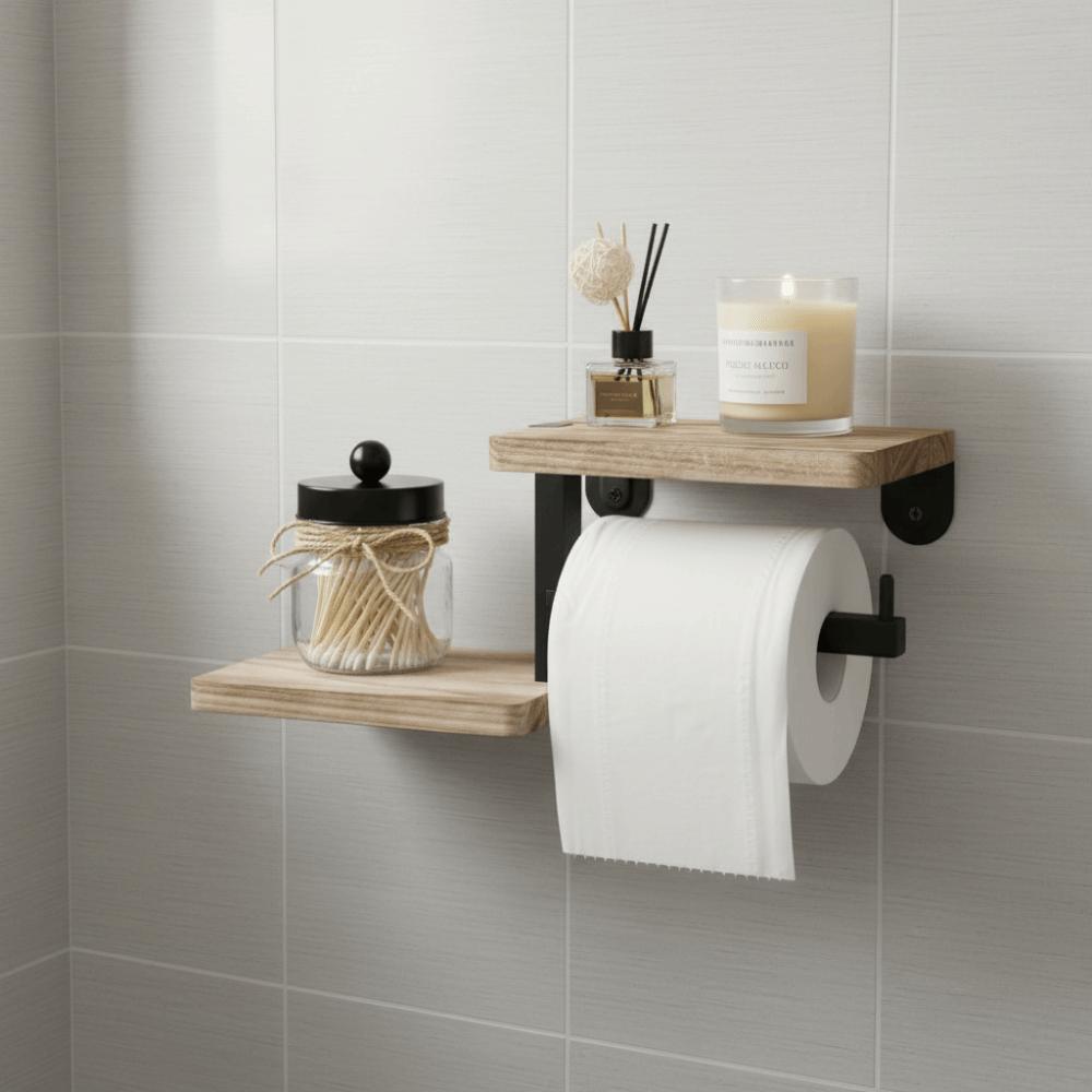 Wooden Wall Mounted Toilet Paper Holder Space Saving Stable Countertop Organizer High Load-bearing Toilet Paper Storage Rack