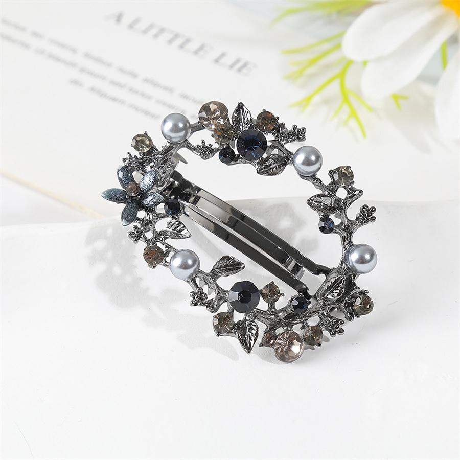 Korean Rhinestone Flower Spring Clip Pearl Half-tied Hair Clip Elegant Temperament Top Clip Exquisite Round Medium Ponytail Clip
