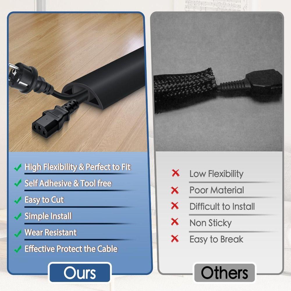 Professional Self Adhesive Floor Cord Cover 1m Trimmable Cable Management PVC Low Profile Power Cord Protector Home Office