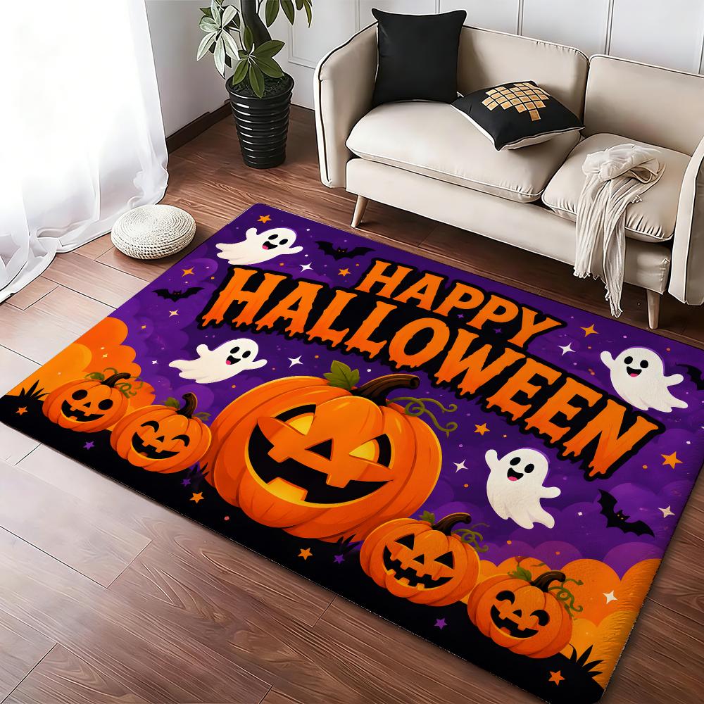HAPPY HALLOWEEN Floor Mat Soft Thickened Absorbent Non-Slip Bedroom Living Room Door Mat Home Decor Flannel Rugs