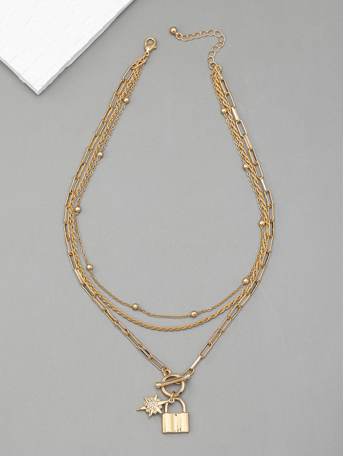 

Европейское и американское многослойное колье, женский оригинальный дизайн, модное, универсальное, высококлассный кулон-замок с ключом