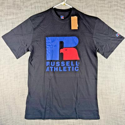 Taglia LT - Pigiama Russell Athletics Manica Corta Eagle R con Logo Sovrapposto T-Shirt Nera NWT
