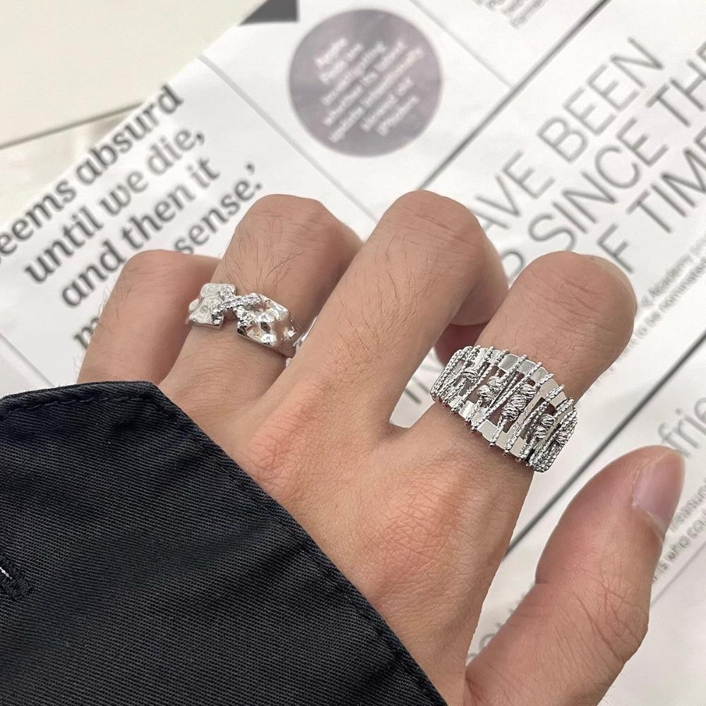 European and American personalized rings, hollow beaded niche design, cold wind index finger ring, jewelry, exquisite open rings