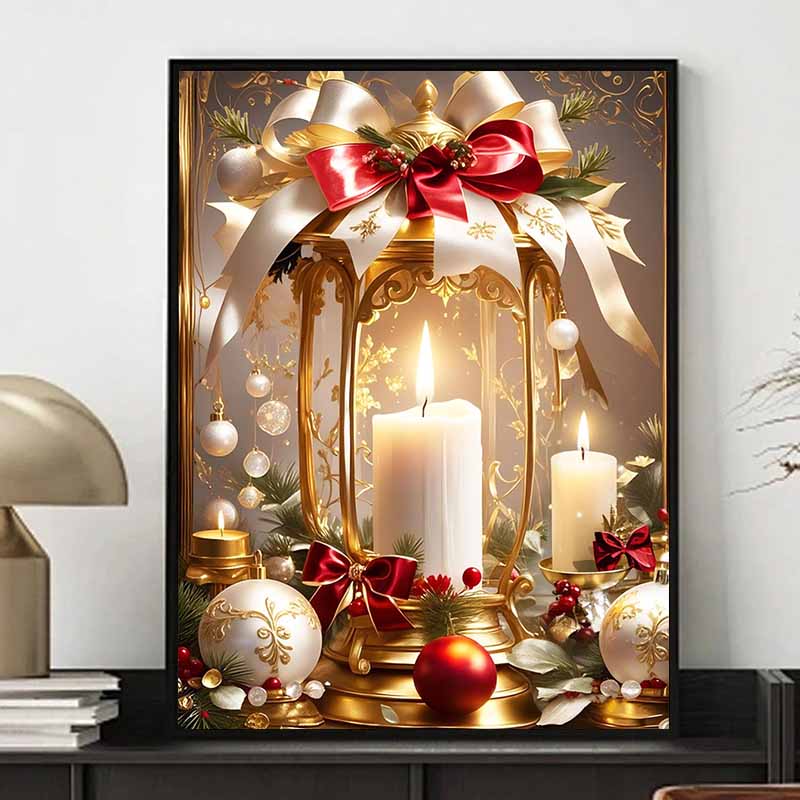 Christmas Atmosphere Candle Diamond Painting Set, 5D Gem Crystal Cross Stitch Painting Decoration Wall Mural
