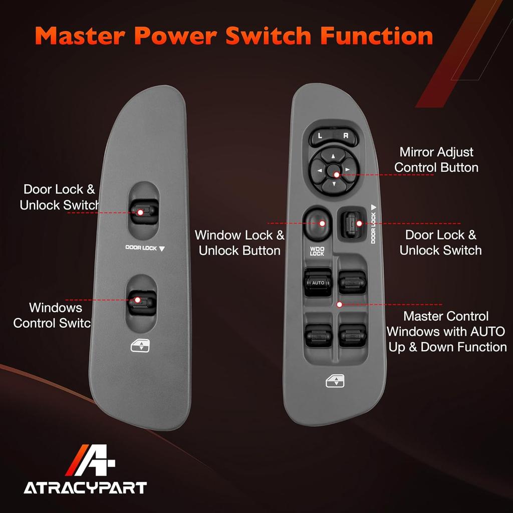 56049805AB Master Power Window Switch And Bezel(Driver & Passenger Side) Compatible With 2002-2009 Dodge Ram1500 2500 3500,2001-2004 Dodge