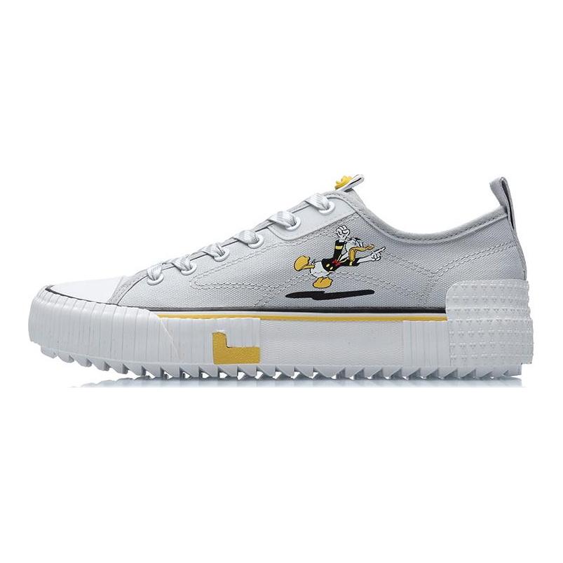 Disney x Li Ning Breathable Slip Resistant Cushioning Low top Skateboard Shoes Unisex Gray White AGCR177-3