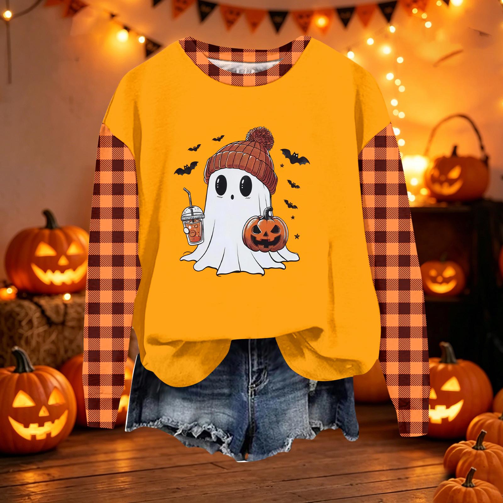 Women s Casual Long Sleeve Loose Fit Halloween Printed Sweatshirt L