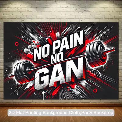 2D Workout Motivation Backdrop Graffiti Style Barbell & Fitness Text Wall Decor