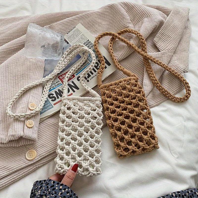 Women Fashion Small Crossbody Phone Bag Solid Color Hollow-out Lightweight Shoulder Handbag Crossbody Bags