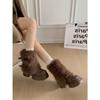 Warm black thick-soled snow boots, winter piled and thickened fluffy small height-increasing cotton boots