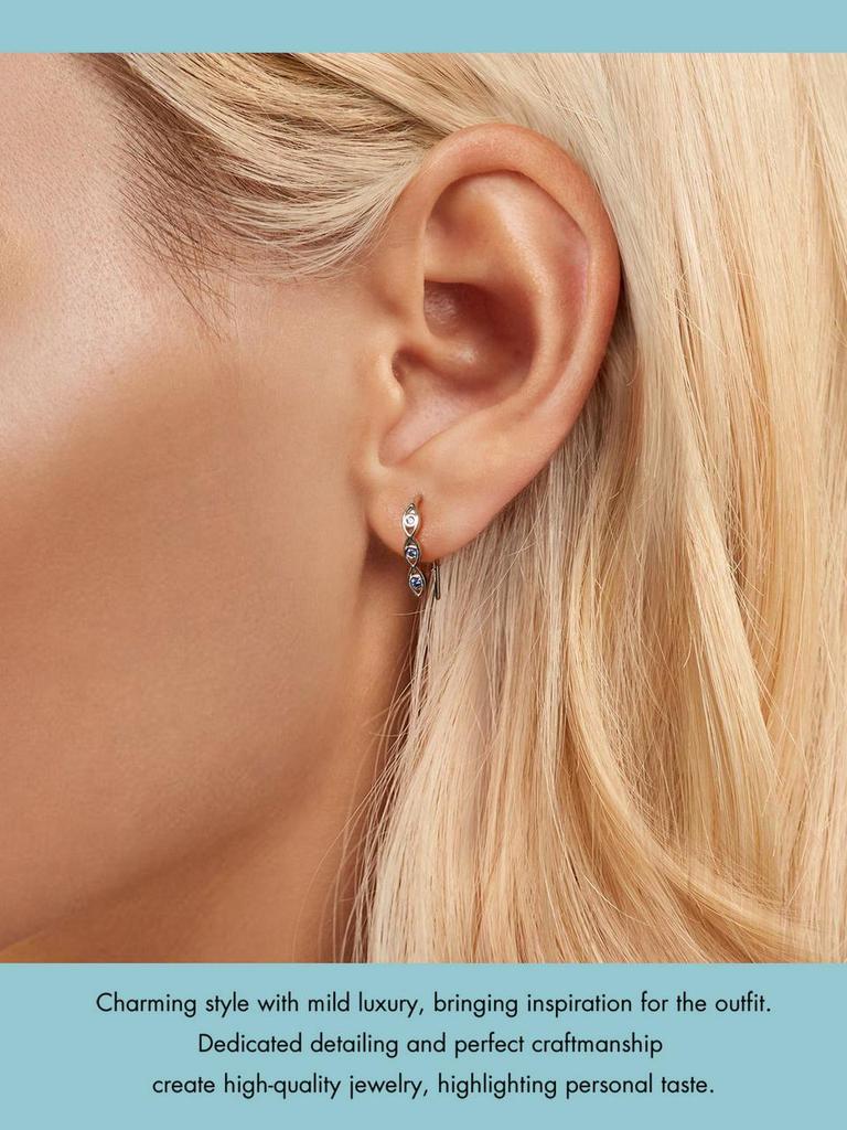Three Devil's Eye Hook Earrings Blue Zircon 925 Sterling Silver Lucky Earrings Cuffs