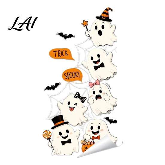 Decorative Static Clings Halloween Ghost Flower/Ghost/Spider Web Window Stickers Waterproof PVC Clings Holiday Party Supplies Removable Decals