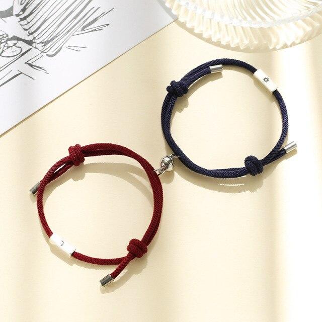 2pcs/ Set Sun Moon Charm Paired Bracelets Adjustable Magnet Bracelet for Couples Red Rope Bracelets Valentine's Day Gifts