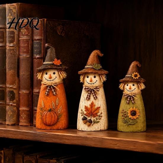 Autumn Tiered Tray Decor Vintage Resin Scarecrow Figurines Fall Harvest Pumpkin Sunflower Maple Rustic Figurines Leaf Tabletop Decor Thanksgiving