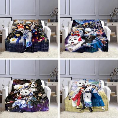Cartoon Character Pattern Blanket GINTAMA Flannel Thin Blanket for Home Travel Office Use Portable Warm Blanket for Lunch Break