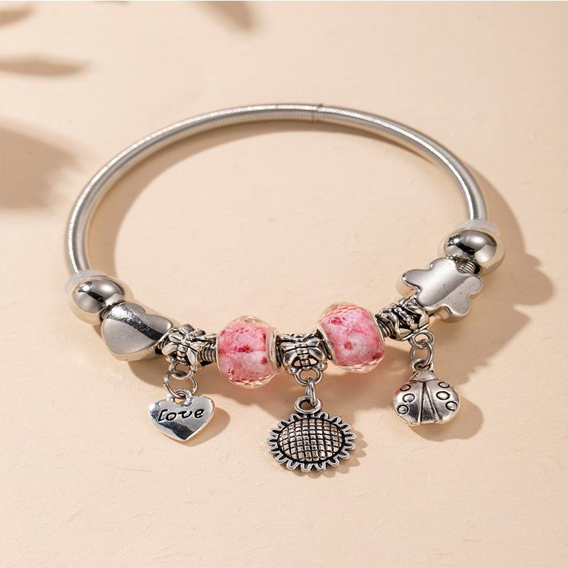 

Sunflower Beetle Pendant Crystal Bead Adjustable Bracelet with DIY Beading