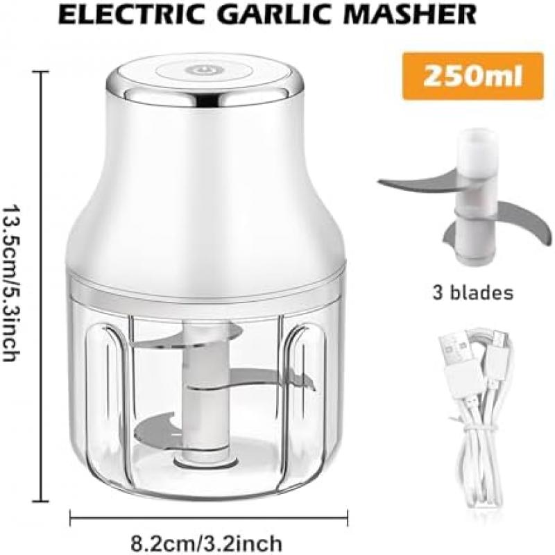 USB Rechargeable Electric Kitchen Chopper 250ml with 3 Blades & 2 Speeds, Mini Onion Chopper for Fruits Vegetables Nuts Meat Baby Food Sauces