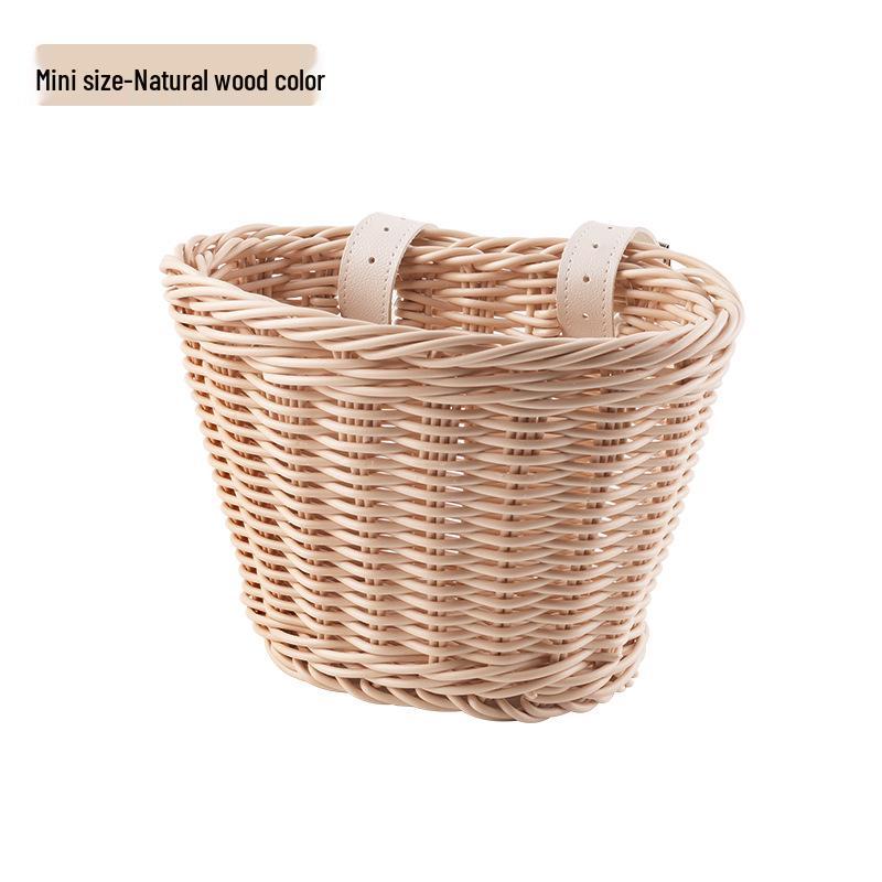 Retro Woven Front Bicycle Basket for Children's Bikes and Scooters