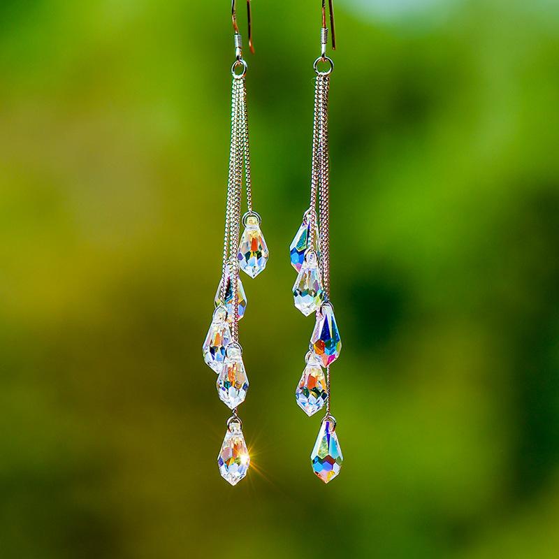 2PC Women's Fashion Multi Style Long Irregular Tassel Earrings Zircon Accessories Suitable for Date, Party, Festival Gifts