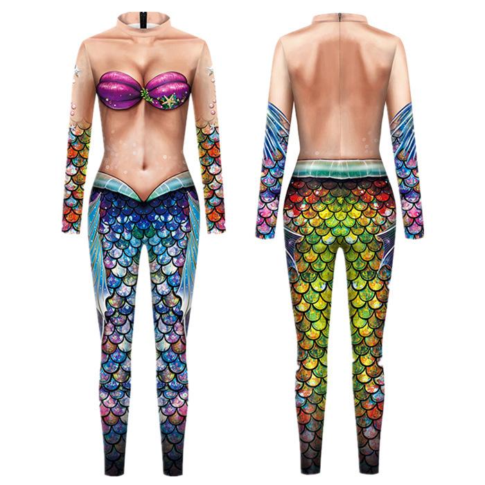 Ozean Fischschuppen Kostüme Erwachsene Halloween Karneval Party Cosplay Outfit Frauen Männer Verkleiden Jumpsuit