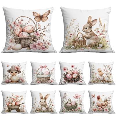 Nueva Funda de Almohada de Empuje de Conejo Floral Retro de Pascua para Sofá del Hogar