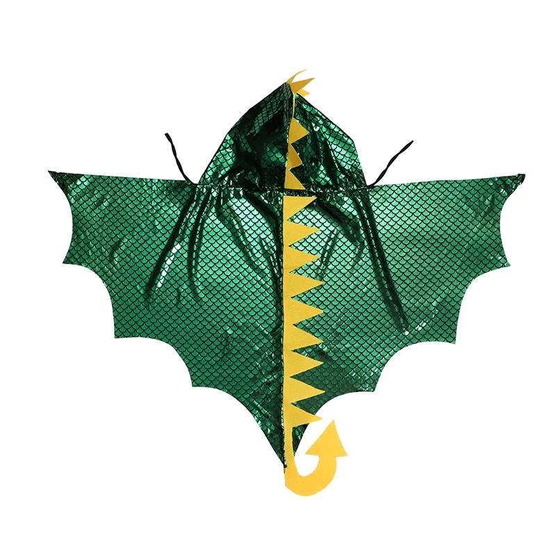 Unisex Green Dinosaur Cape Dragon Hooded Cloak Halloween Costumes Christmas Fancy Cloak Role Play Costumes Boys Girls