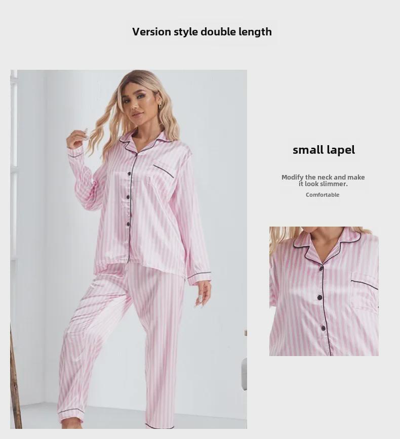 Pigiama a righe da donna: Cardigan a Maniche Corte e Pantaloni Lunghi - Stile Europeo e Americano
