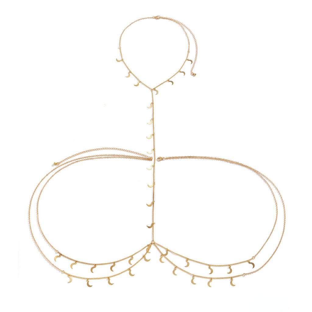 Accessoires, Sexy Schmetterling Halbmond Quaste Körperkette Damen, Geometrisch U-förmig Kreuz Pailletten Kleidungskette