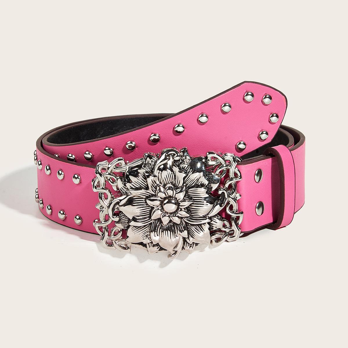 

Chic Buckle Flower Belt With Silver Rivets In Rose Red For Womens Jeans рожевий