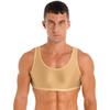 Mens Glossy Vest Cropped Tank Top Sleeveless Design Round Neck Solid Color Swimwear Nightwear Tops