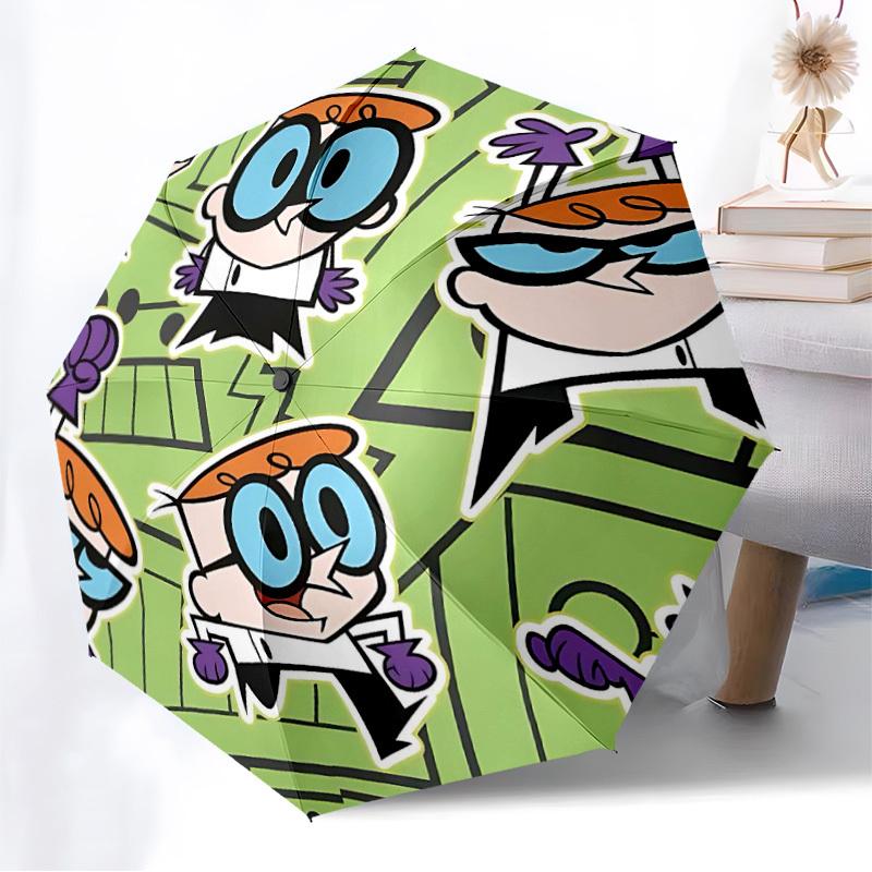 1pc Dexter's Laboratory Automatic Folding Umbrella - Compact 8-Rib Design, Durable Plastic & Iron, Lightweight for Outdoor Daily Use, a0929227