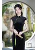 Retro Black Velvet Embroidered Sleeveless Cheongsam - Autumn 2025, Stretch Long Style