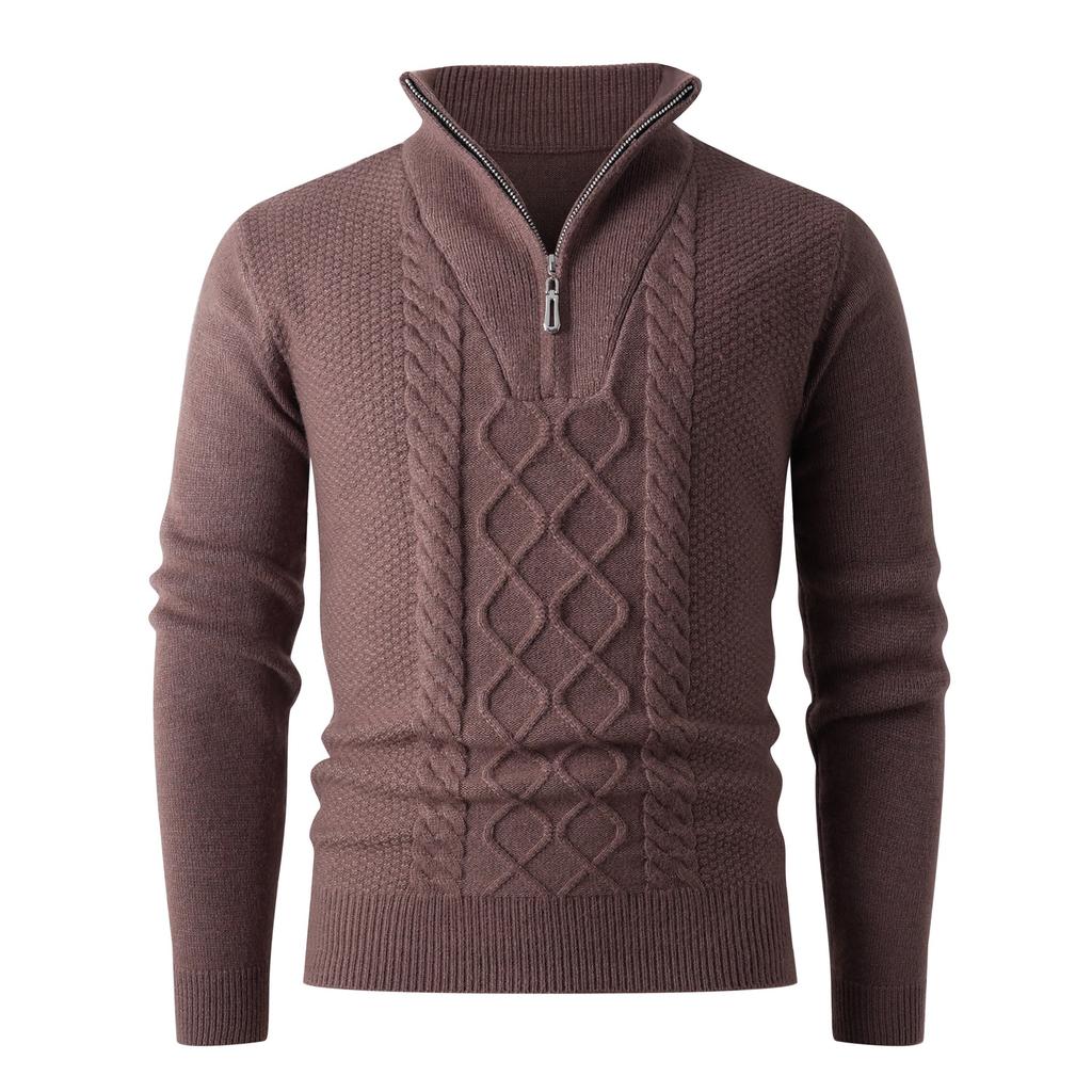 Autumn And Winter Thickened Pullover Knitted Sweater Men'S Solid Color Stand-Up Collar Half Zipper Business Casual Sweater