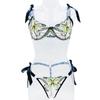 Women'S Sexy Butterfly Embroidery Sheer Mesh Lingerie Set See Through Temptation Bra Panty Outfit Shelf Bra