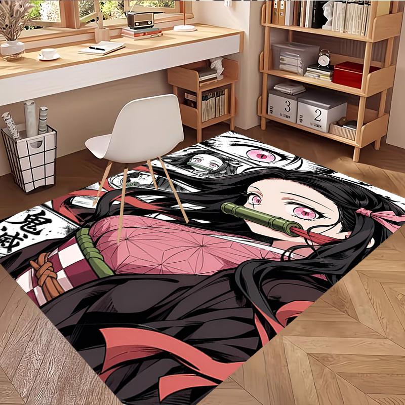 Demon Slayer Print Rug, Washable Floor Carpet, For Entryway Dorm Laundry Room Office Study, Home Decor Birthday Christmas Gift