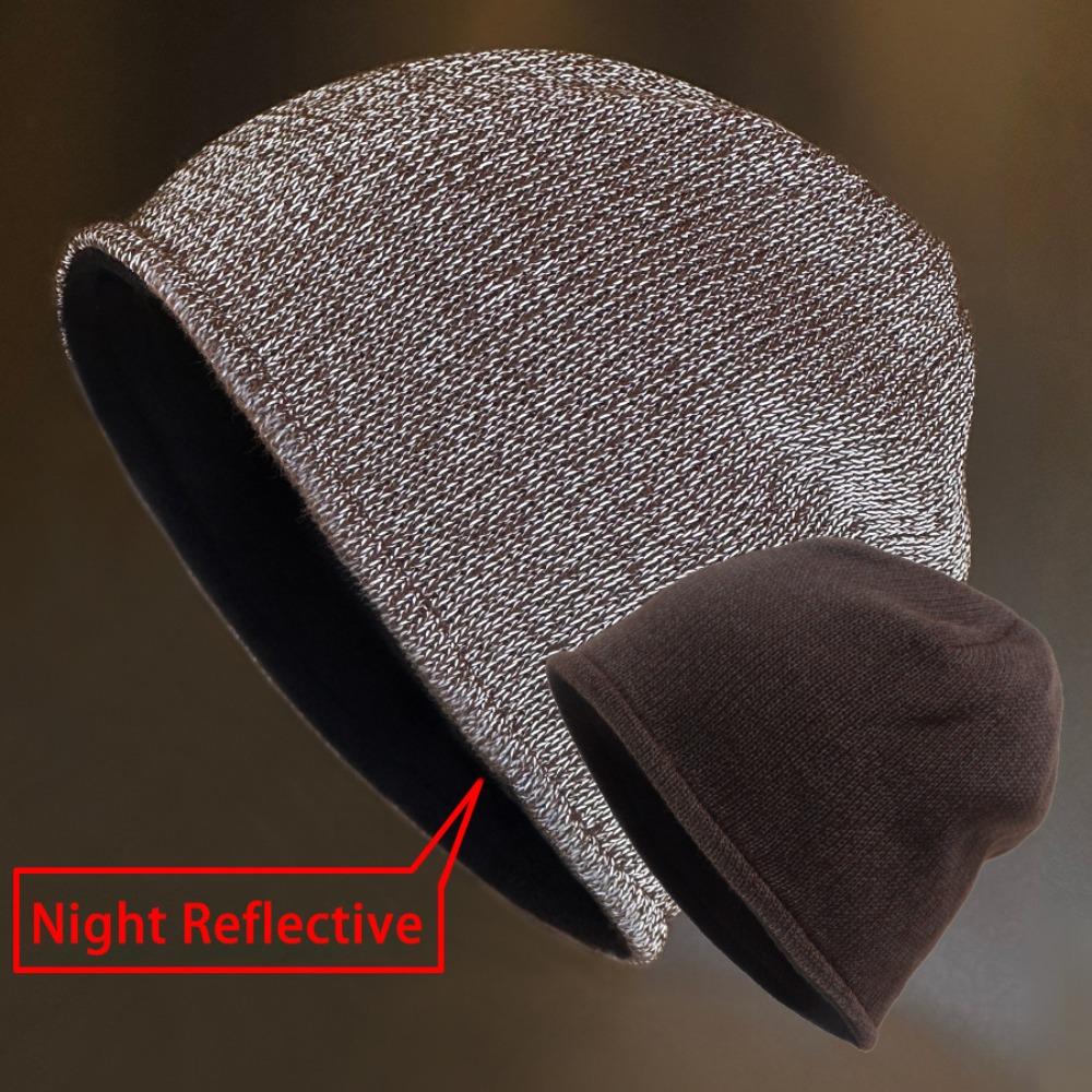 

Street Style Night Reflective Hat Solid Color Fleece Lined Night Jogging Cap Warm Knitted Hats Winter For Runners Cyclists
