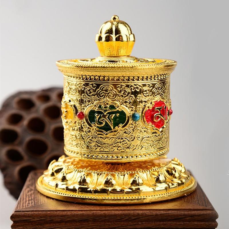 Tibetan Handicraft Prayer Wheel Alloy Buddha Engraved Scripture Prayer Wheels Collectibles Gift Car Indoor Desktop Decorative