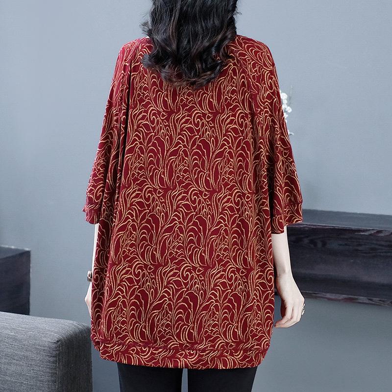 2025 Summer Floral Drapey Mid-Sleeve Plus Size Versatile Women's Clothing
